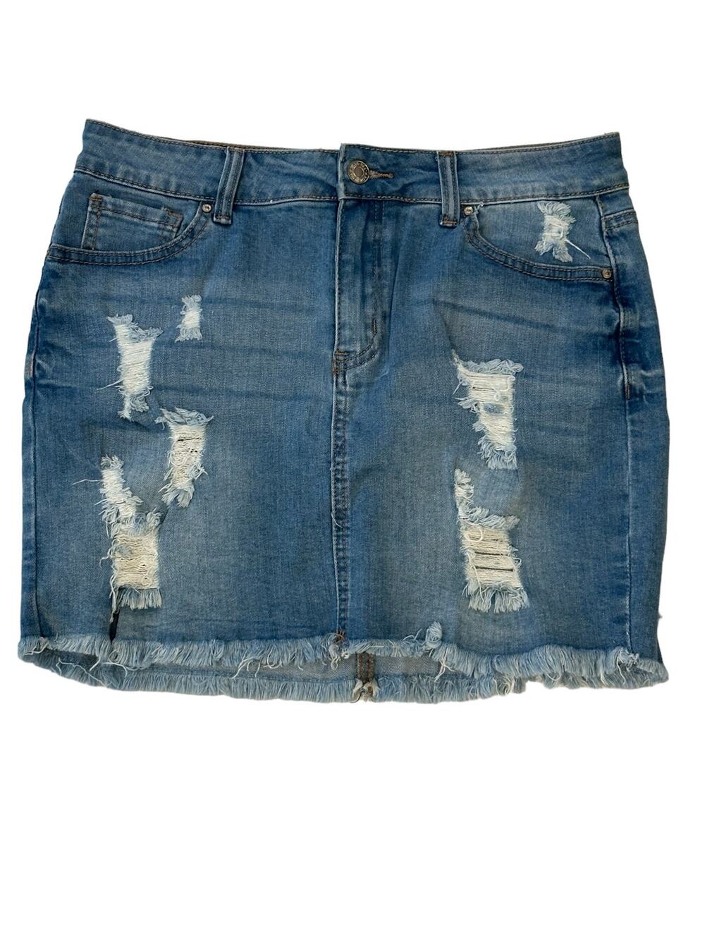 Wax Jeans Distressed Denim Skirt Large